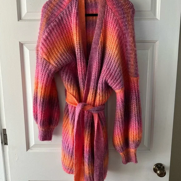 Vici Pink and Orange Knit Cardigan Sweater - Picture 4 of 4
